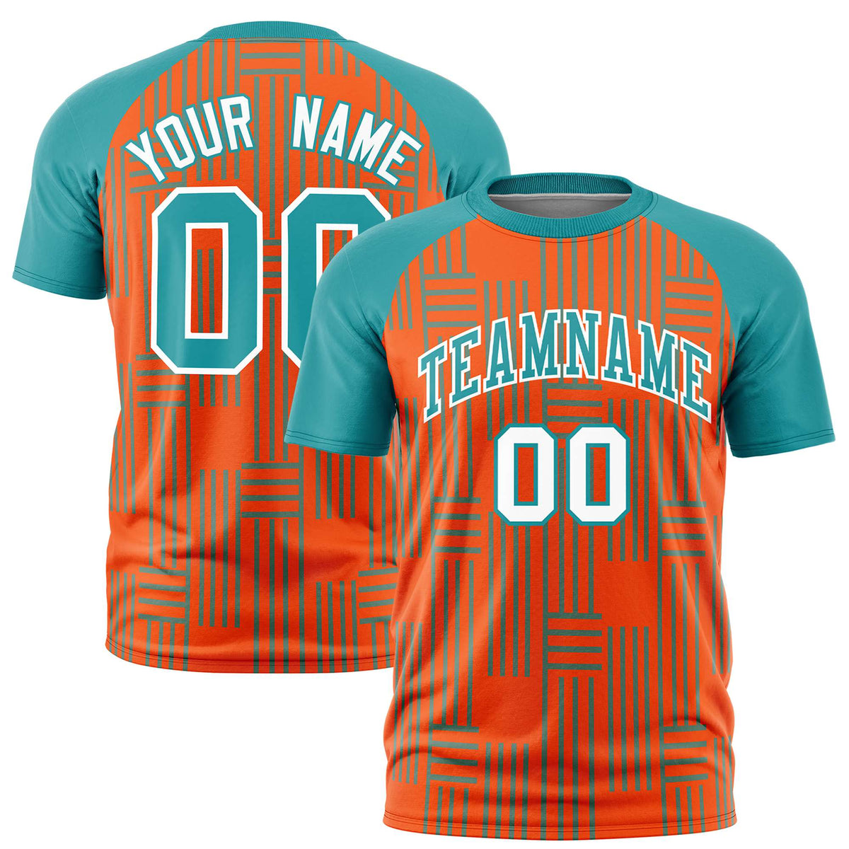 Custom Orange Aqua Personalized Line Pattern Performance T-Shirt