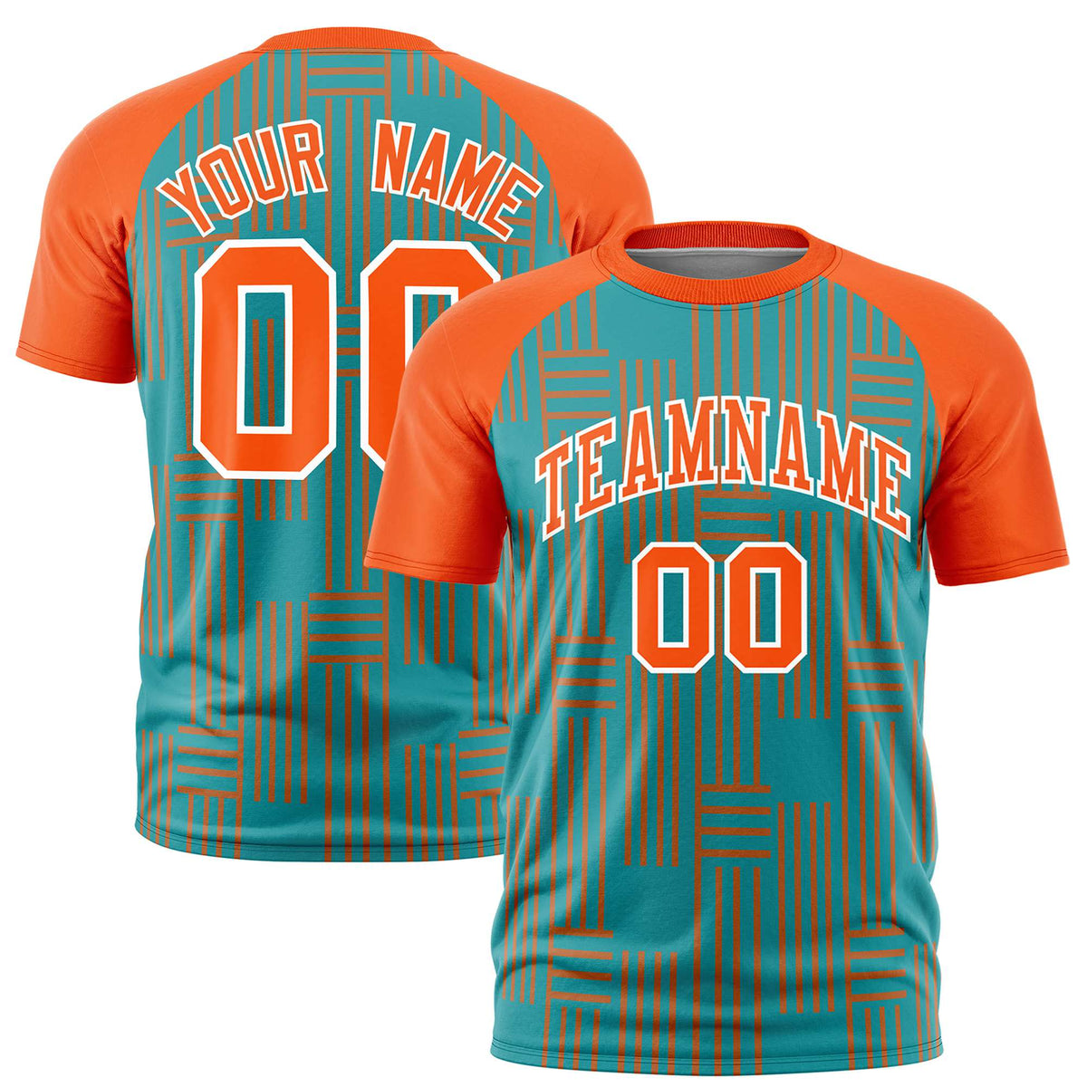 Custom Aqua Orange Personalized Line Pattern Performance T-Shirt