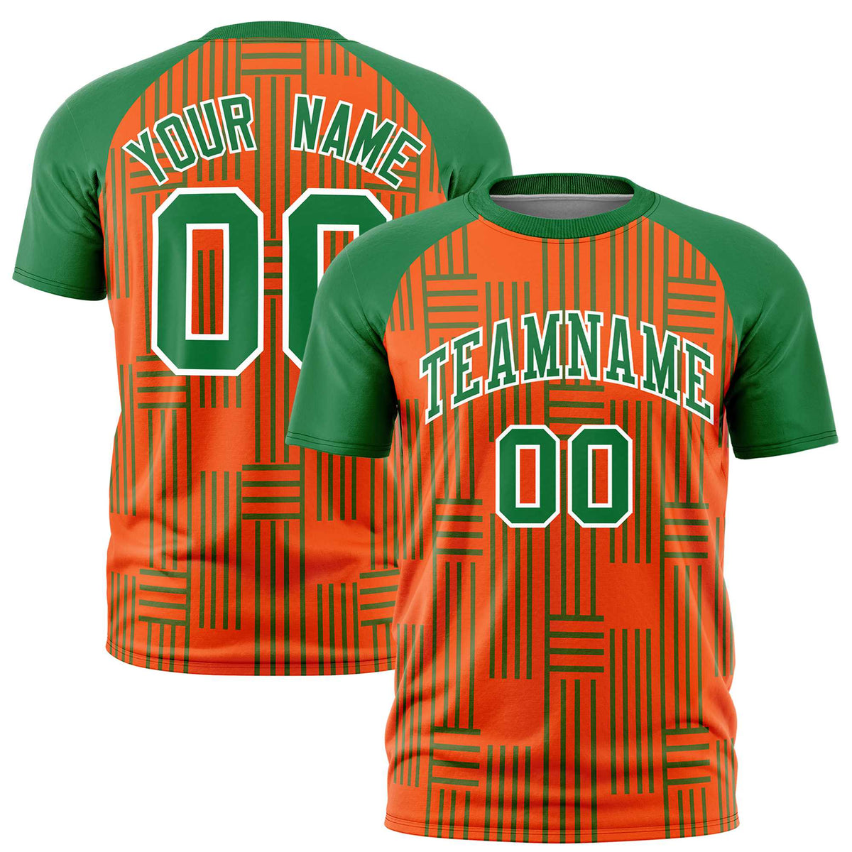Custom Orange-Kelly Green Personalized Line Pattern Performance T-Shirt