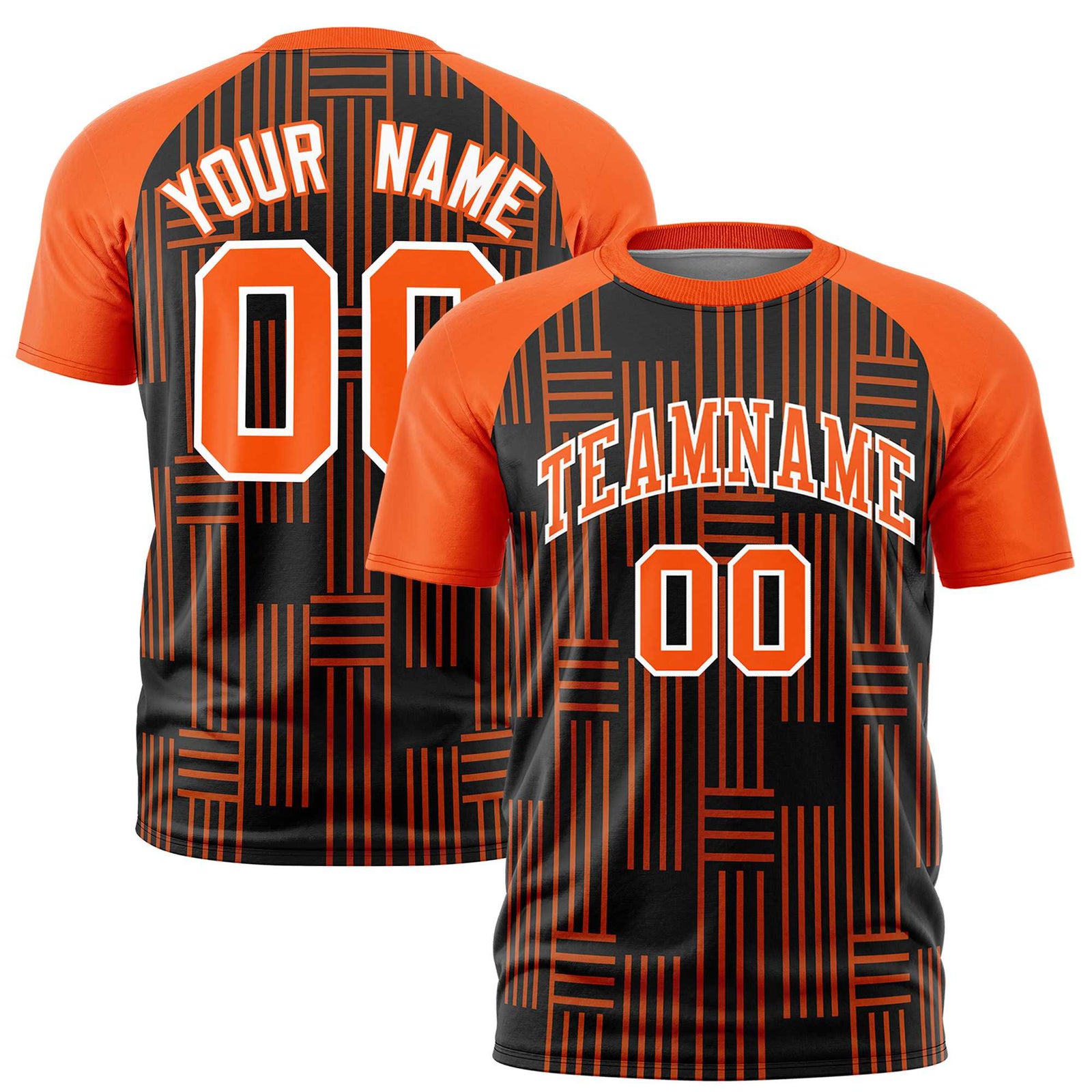 Custom Black Orange Personalized Line Pattern Performance T-Shirt