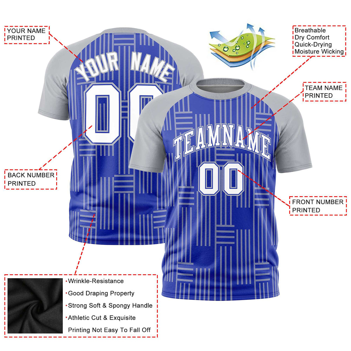 Custom Royal Blue-Gray Personalized Line Pattern Performance T-Shirt