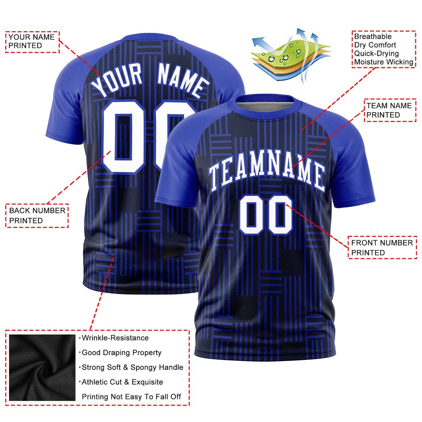 Custom Navy-Royal Blue Personalized Line Pattern Performance T-Shirt