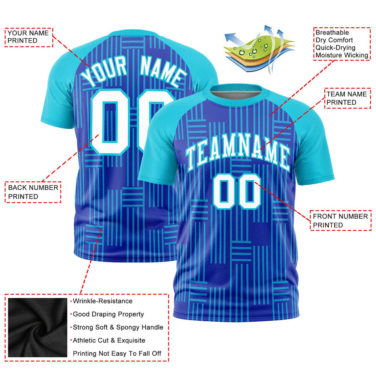 Custom Royal Blue-Sky Blue Personalized Line Pattern Performance T-Shirt