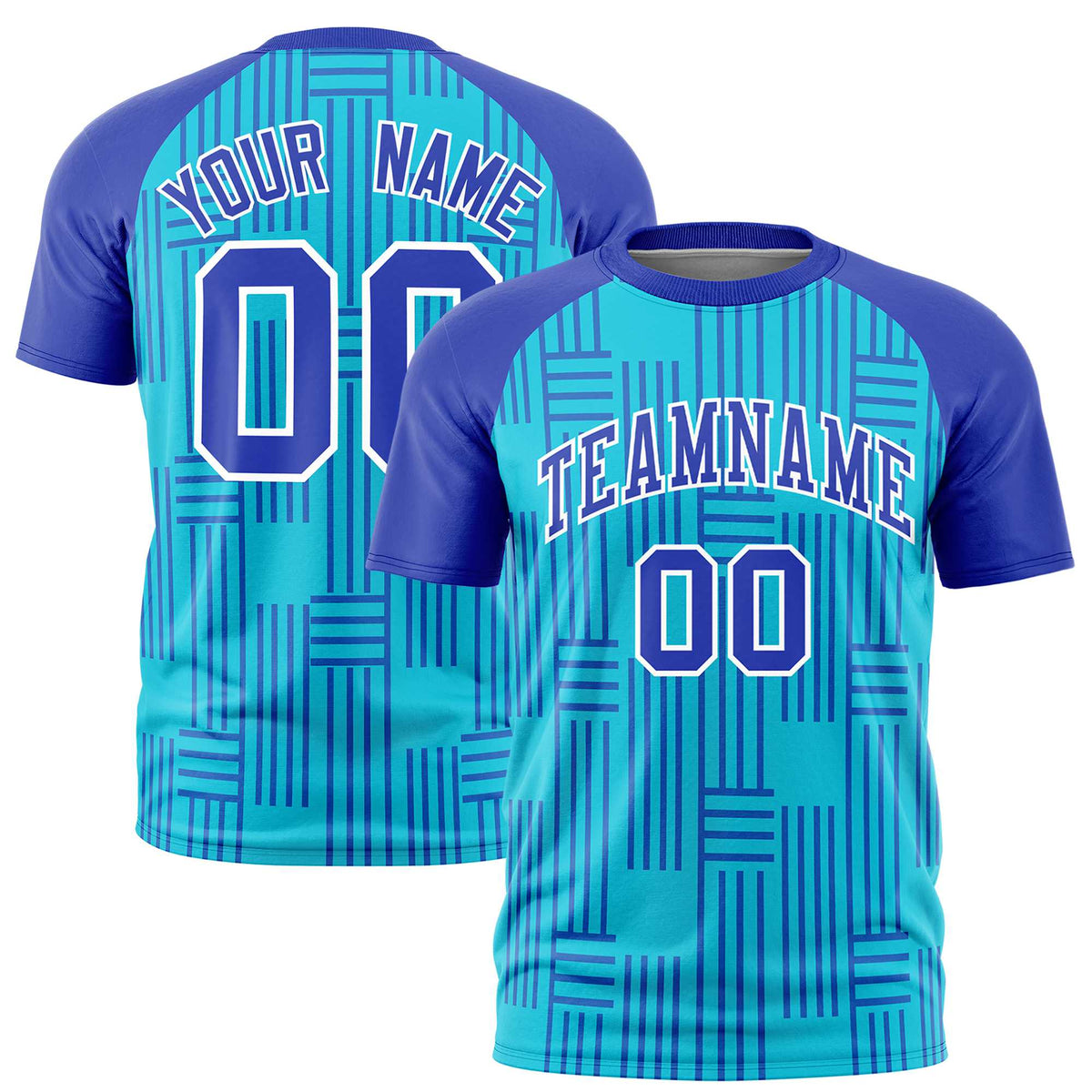 Custom Sky Blue-Royal Blue Personalized Line Pattern Performance T-Shirt