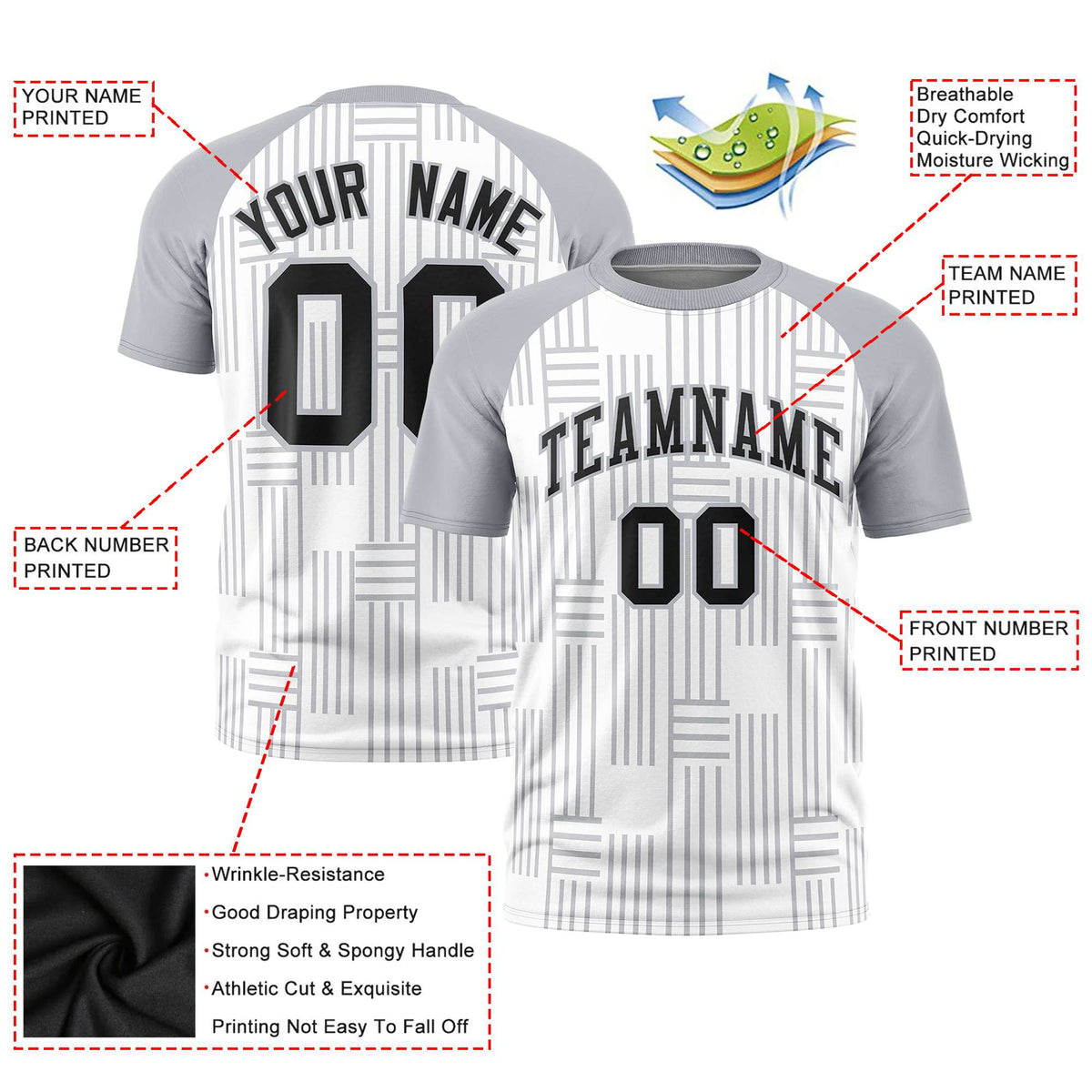 Custom White Gray Personalized Line Pattern Performance T-Shirt