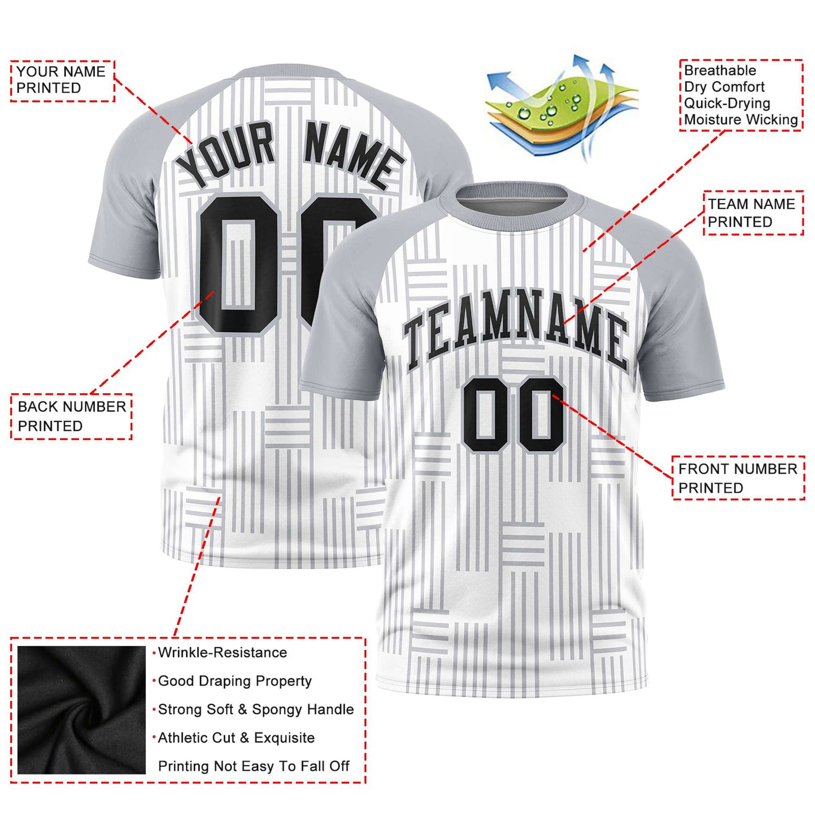 Custom White Gray Personalized Line Pattern Performance T-Shirt