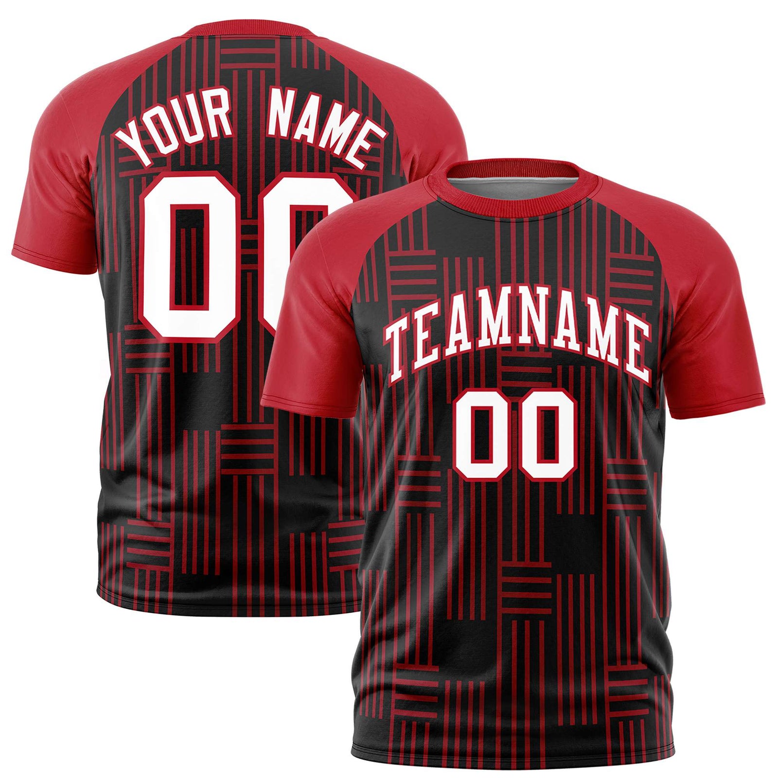 Custom Black Red Personalized Line Pattern Performance T-Shirt