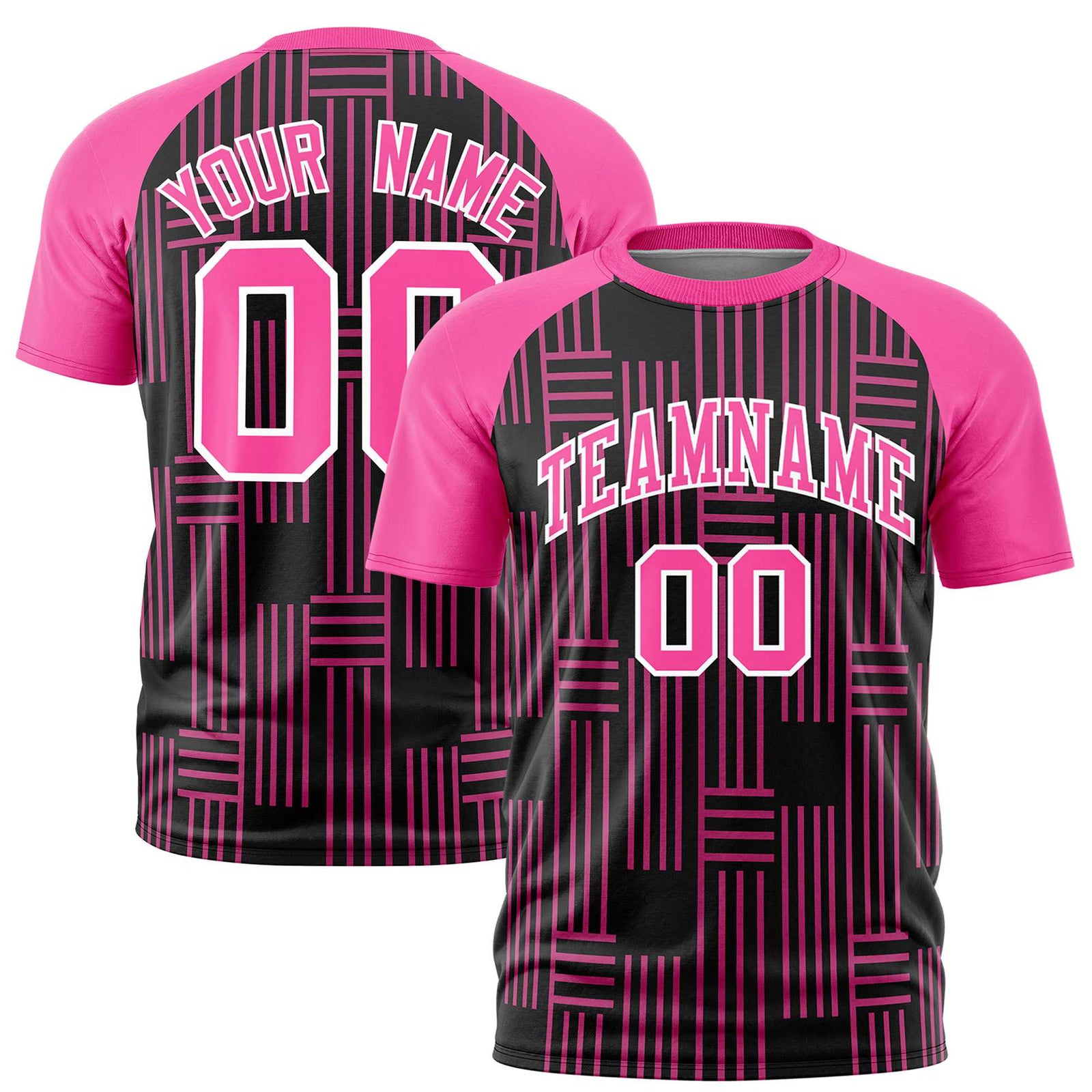 Custom Black Pink Personalized Line Pattern Performance T-Shirt