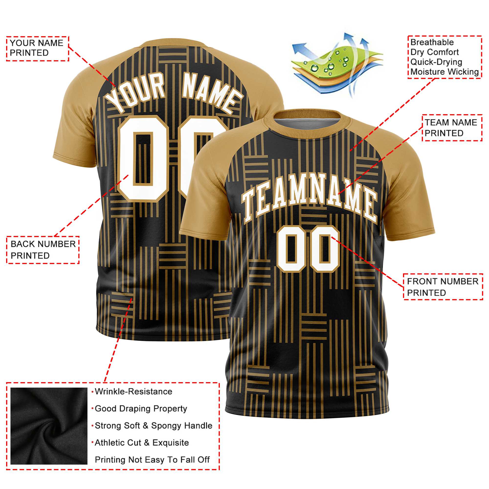 Custom Black Gold Personalized Line Pattern Performance T-Shirt