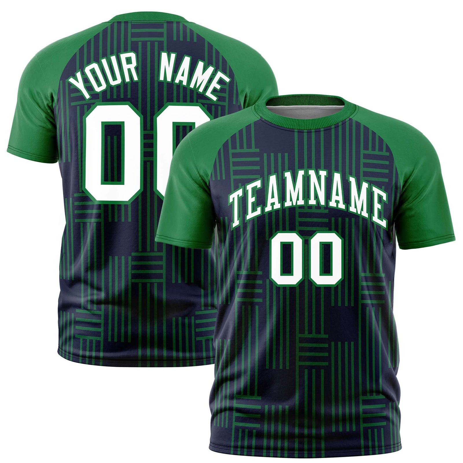 Custom Navy-Kelly Green Personalized Line Pattern Performance T-Shirt