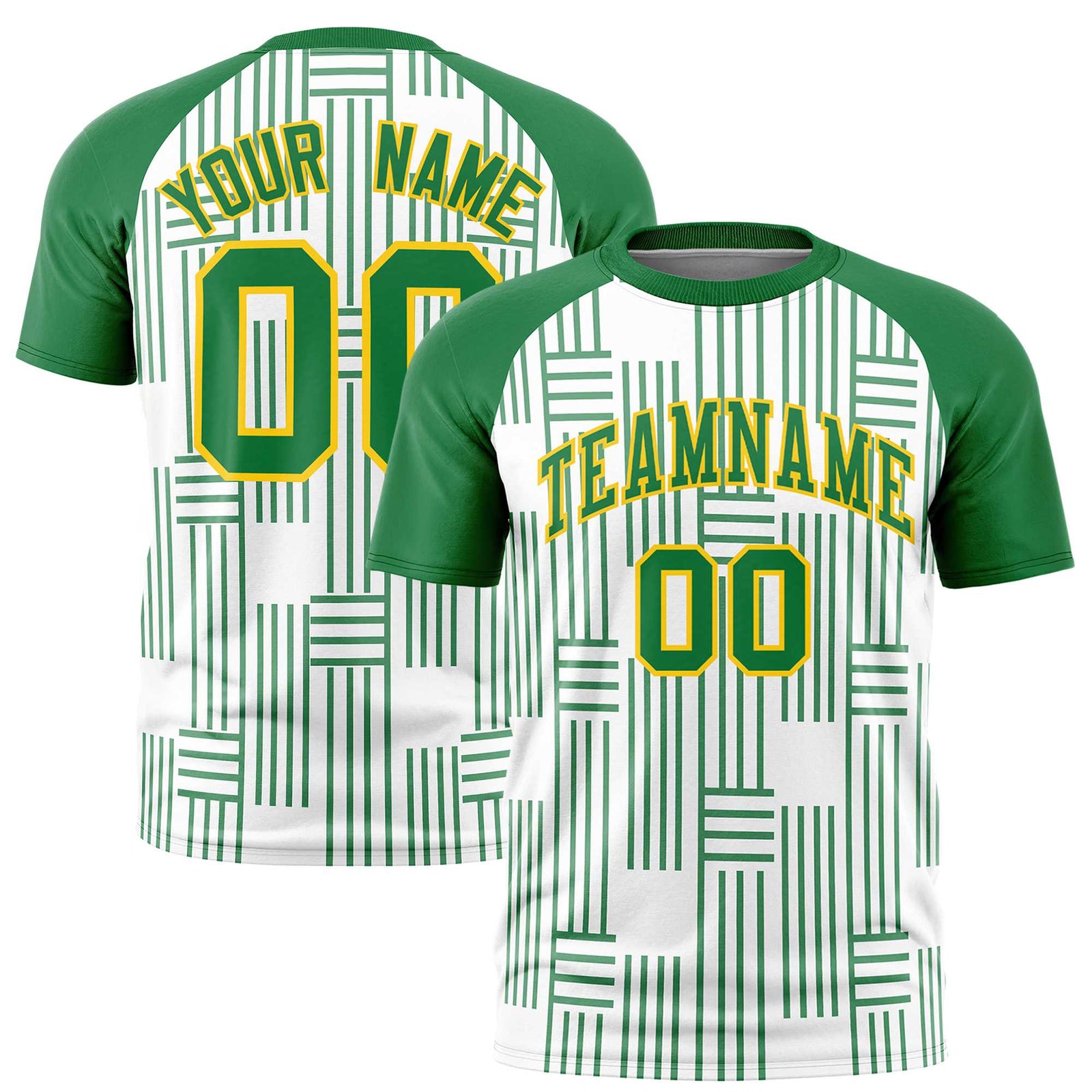 Custom White-Kelly Green Personalized Line Pattern Performance T-Shirt