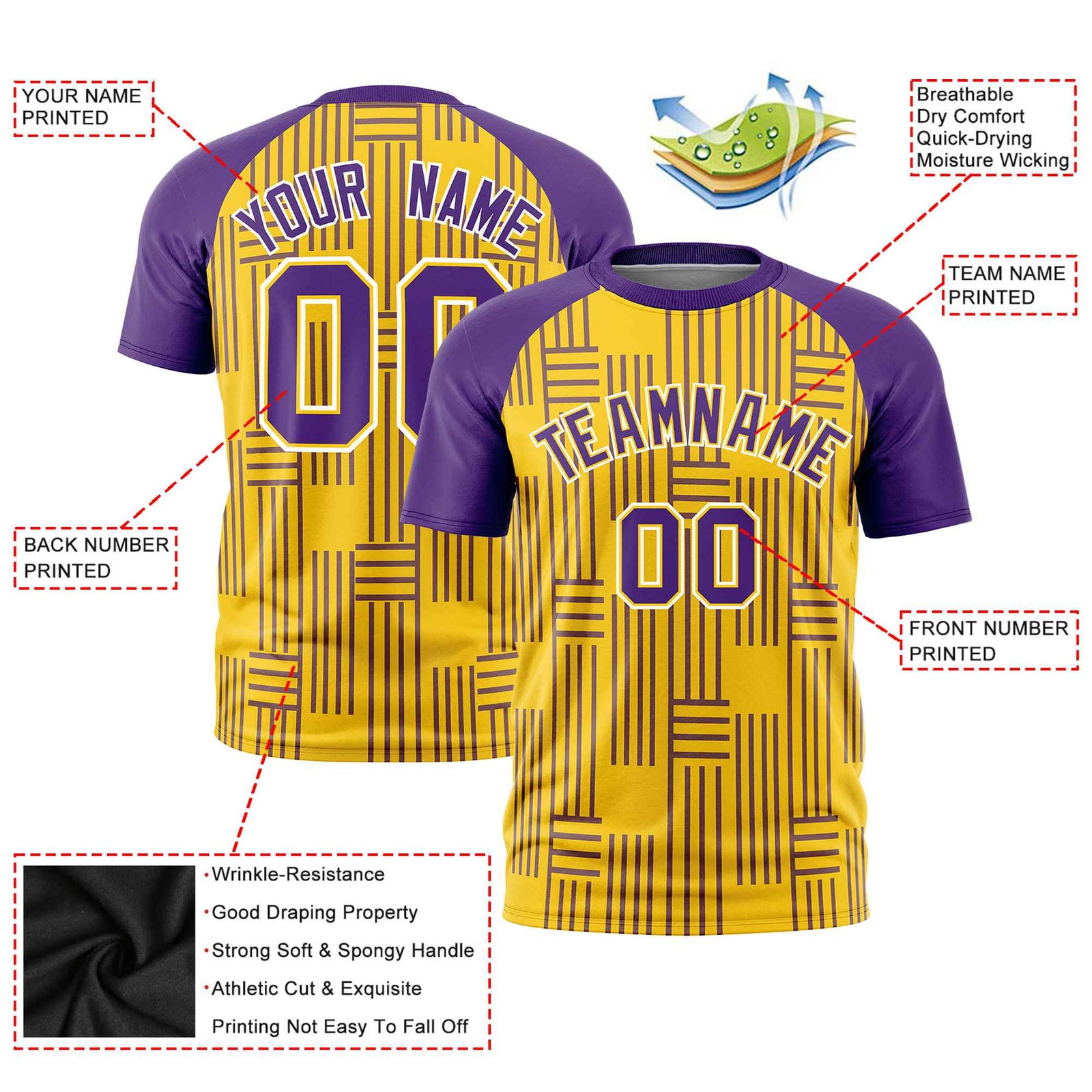 Custom Gold 01 Purple Personalized Line Pattern Performance T-Shirt