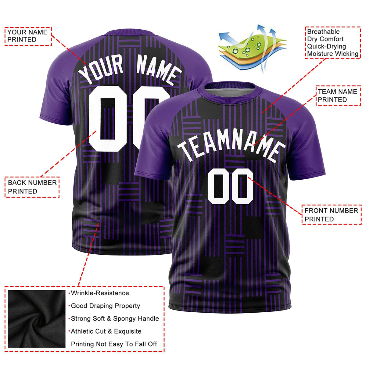 Custom Black Purple Personalized Line Pattern Performance T-Shirt