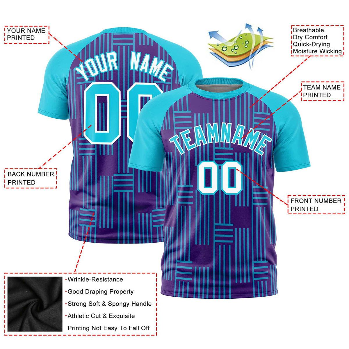 Custom Purple-Sky Blue Personalized Line Pattern Performance T-Shirt