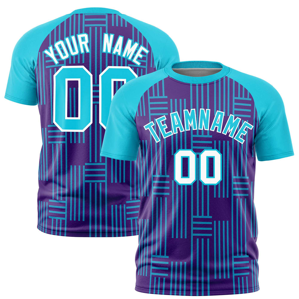 Custom Purple-Sky Blue Personalized Line Pattern Performance T-Shirt