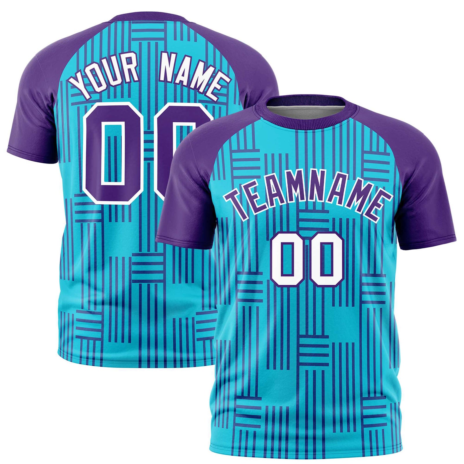 Custom Sky Blue-Purple Personalized Line Pattern Performance T-Shirt