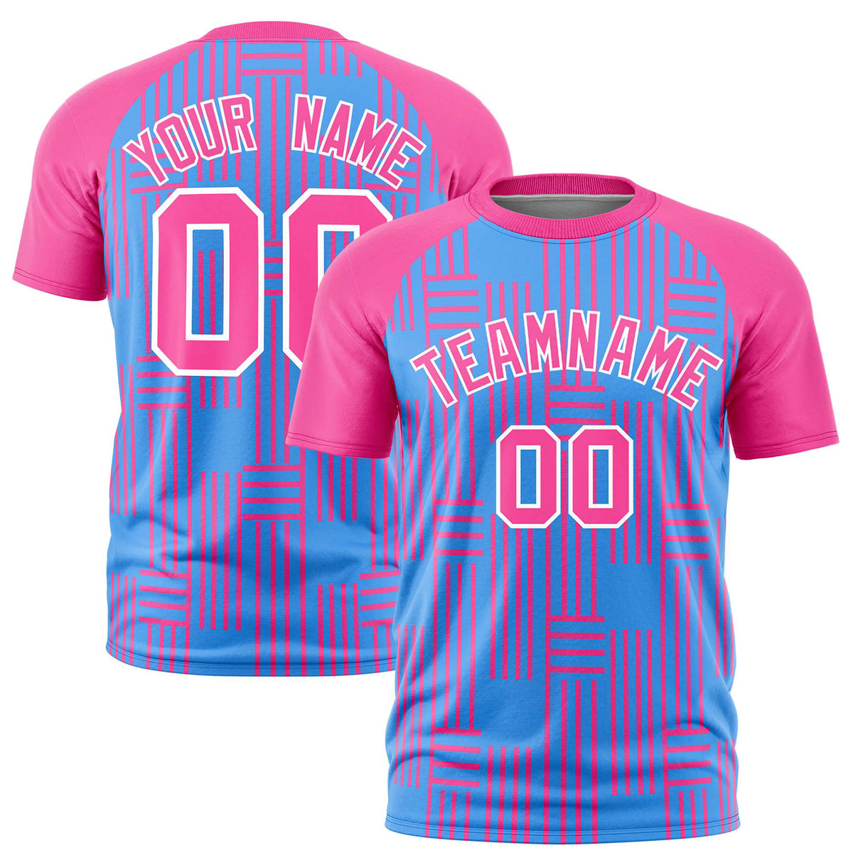 Custom Powder Blue-Pink Personalized Line Pattern Performance T-Shirt