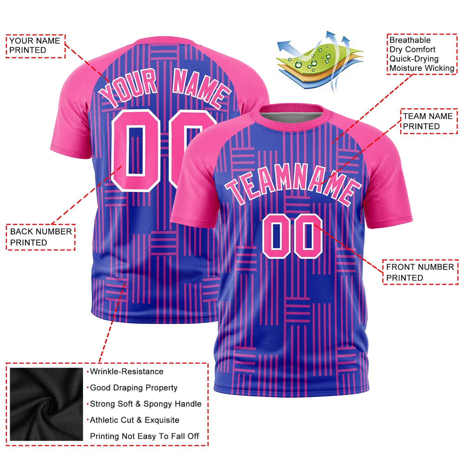 Custom Royal Blue-Pink Personalized Line Pattern Performance T-Shirt