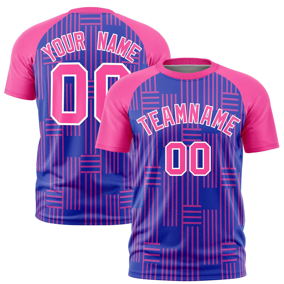 Custom Royal Blue-Pink Personalized Line Pattern Performance T-Shirt