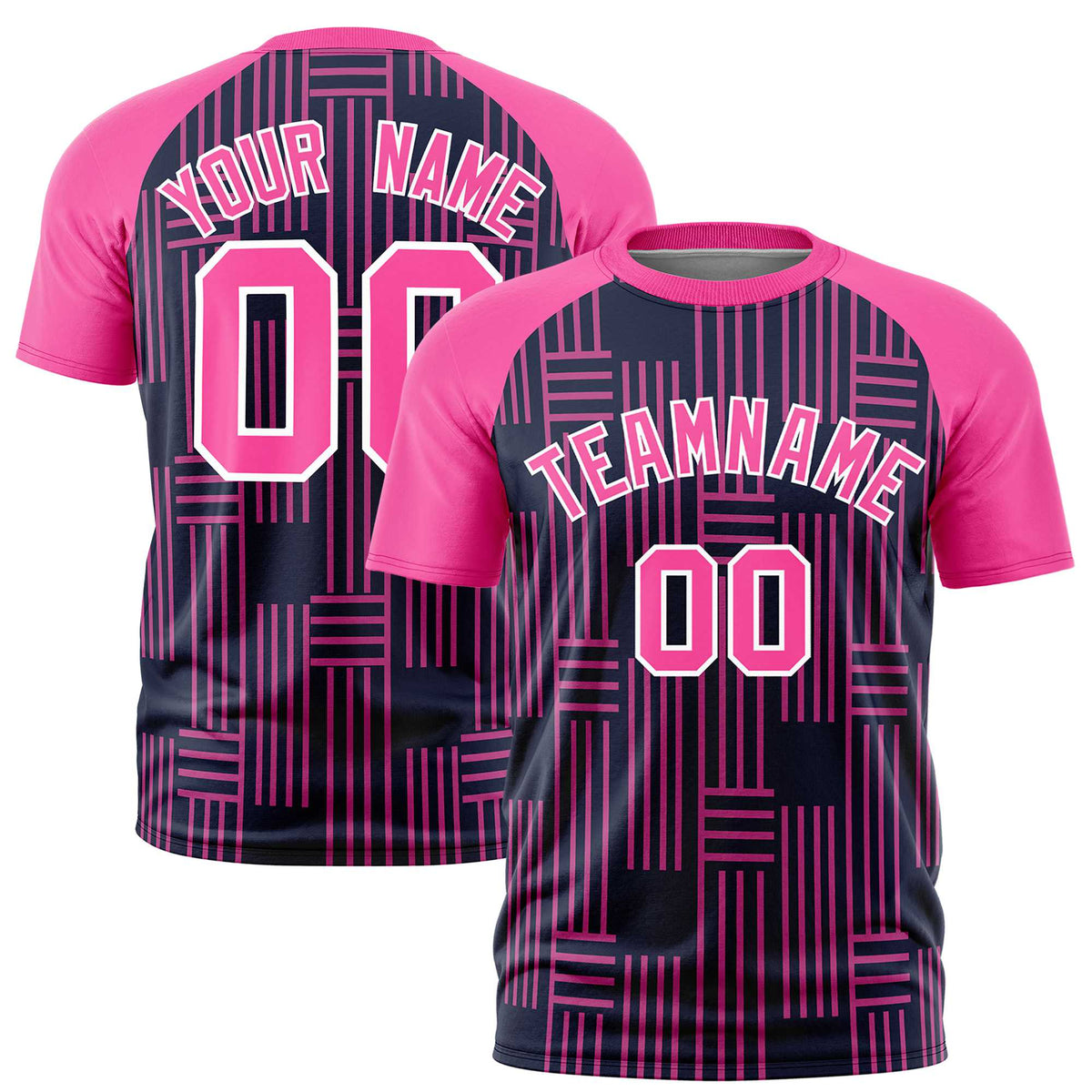 Custom Navy Pink Personalized Line Pattern Performance T-Shirt