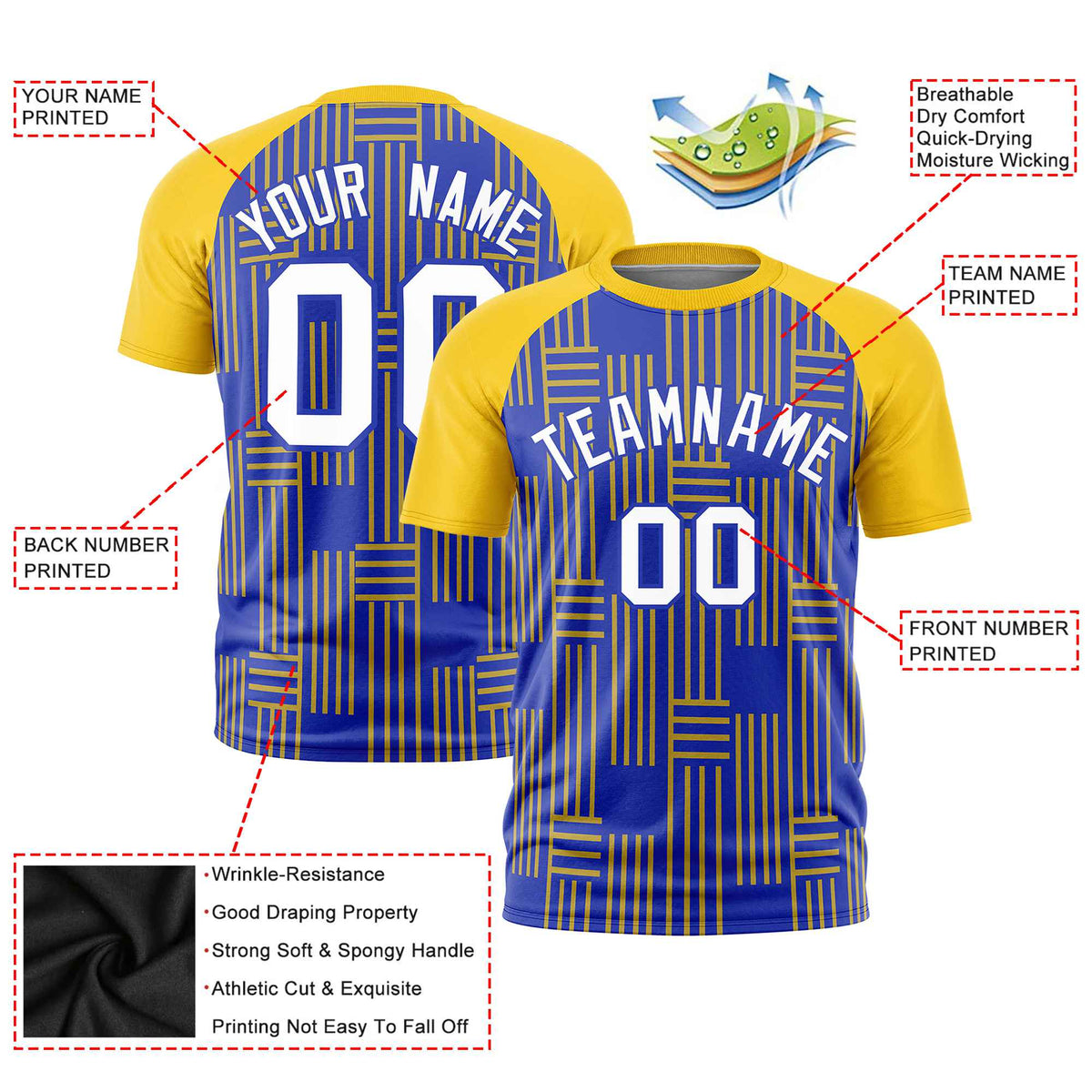 Custom Royal Blue-Gold 01 Personalized Line Pattern Performance T-Shirt