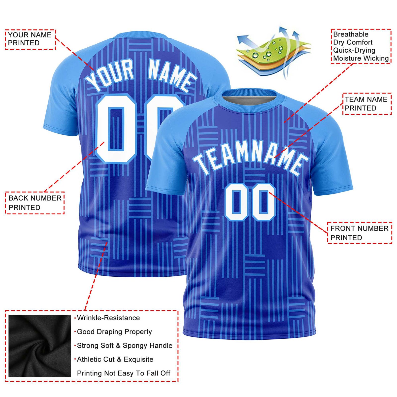 Custom Royal Blue-Powder Blue Personalized Line Pattern Performance T-Shirt