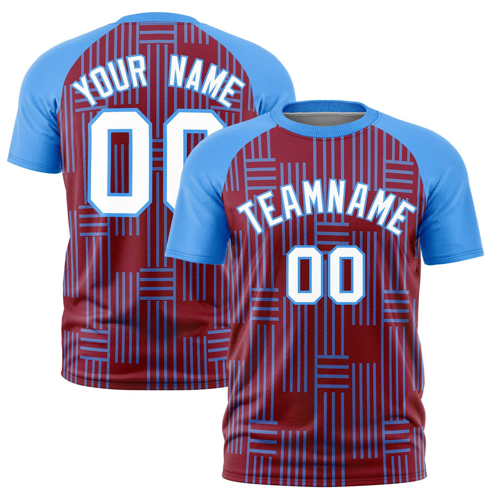 Custom Crimson-Powder Blue Personalized Line Pattern Performance T-Shirt