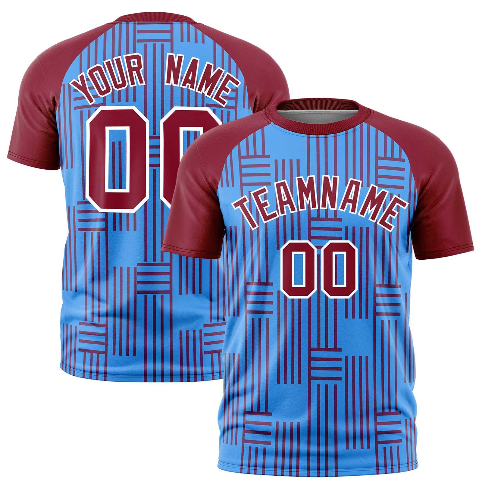 Custom Powder Blue-Crimson Personalized Line Pattern Performance T-Shirt
