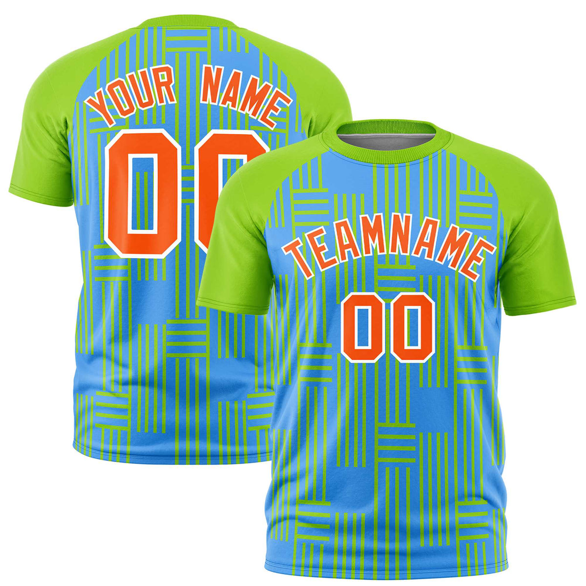 Custom Powder Blue-Neon Green Personalized Line Pattern Performance T-Shirt