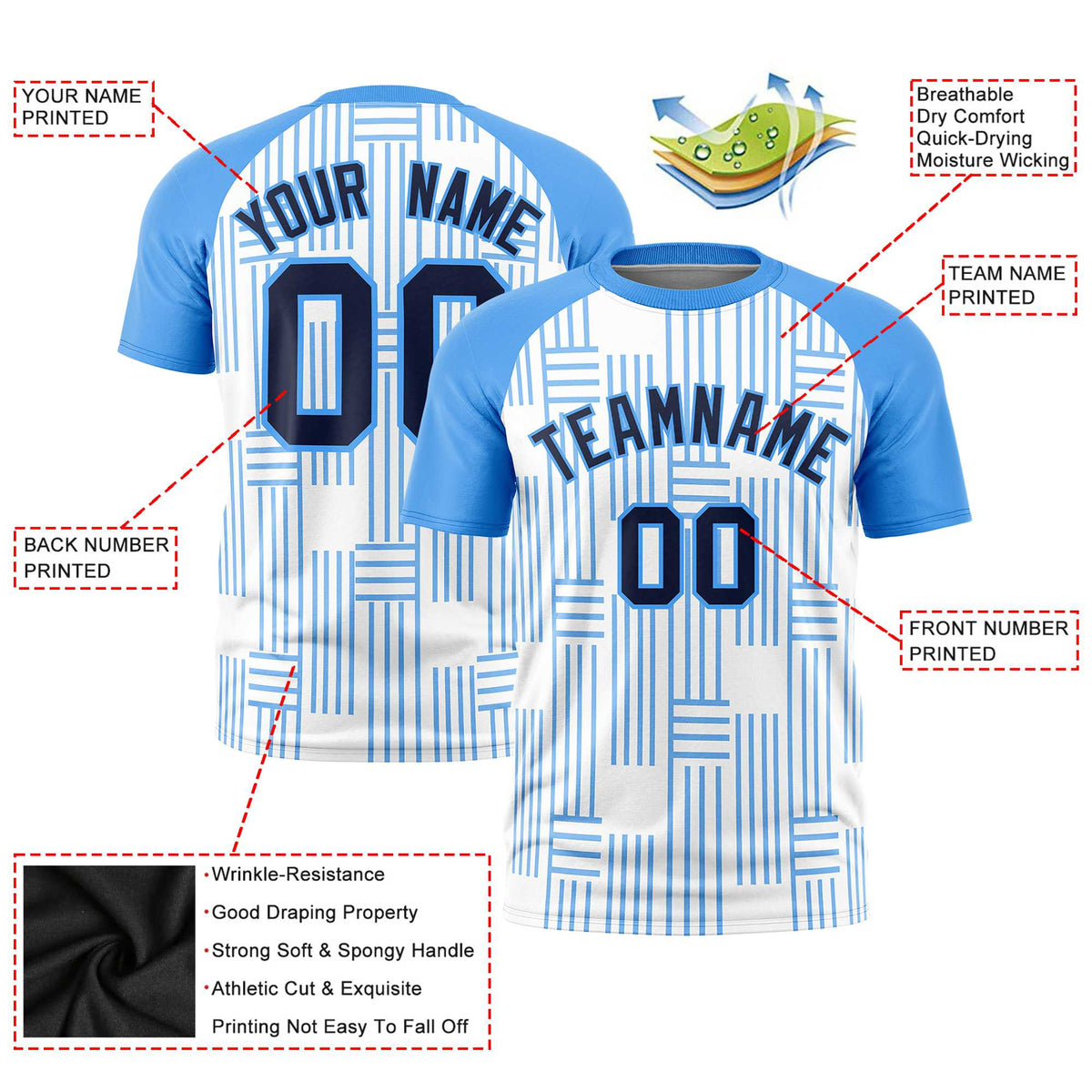 Custom White-Powder Blue Personalized Line Pattern Performance T-Shirt