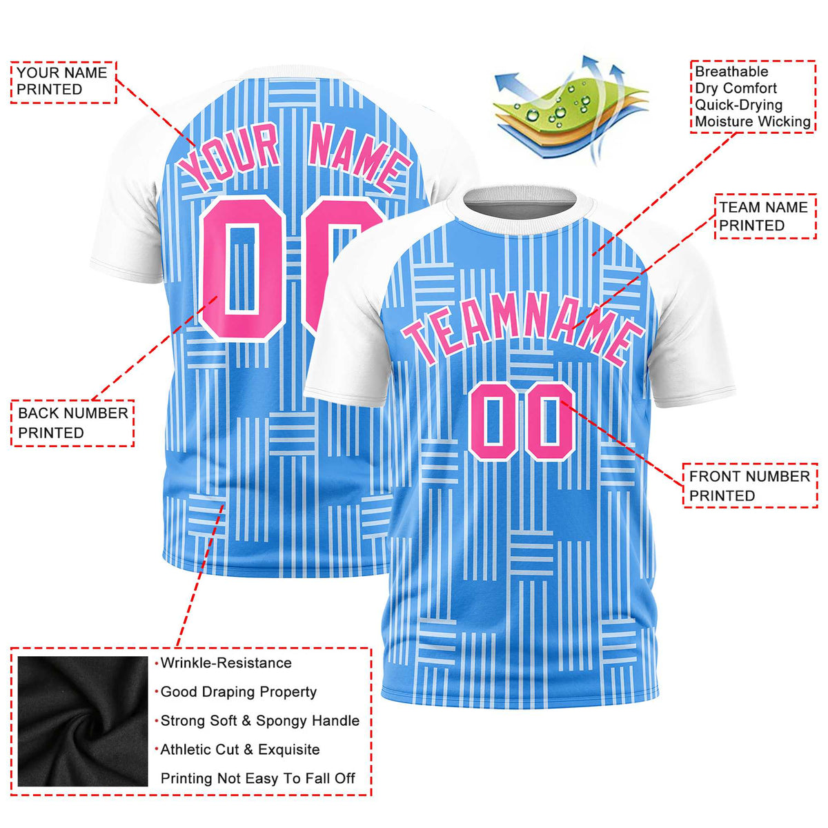 Custom Powder Blue-White Personalized Line Pattern Performance T-Shirt