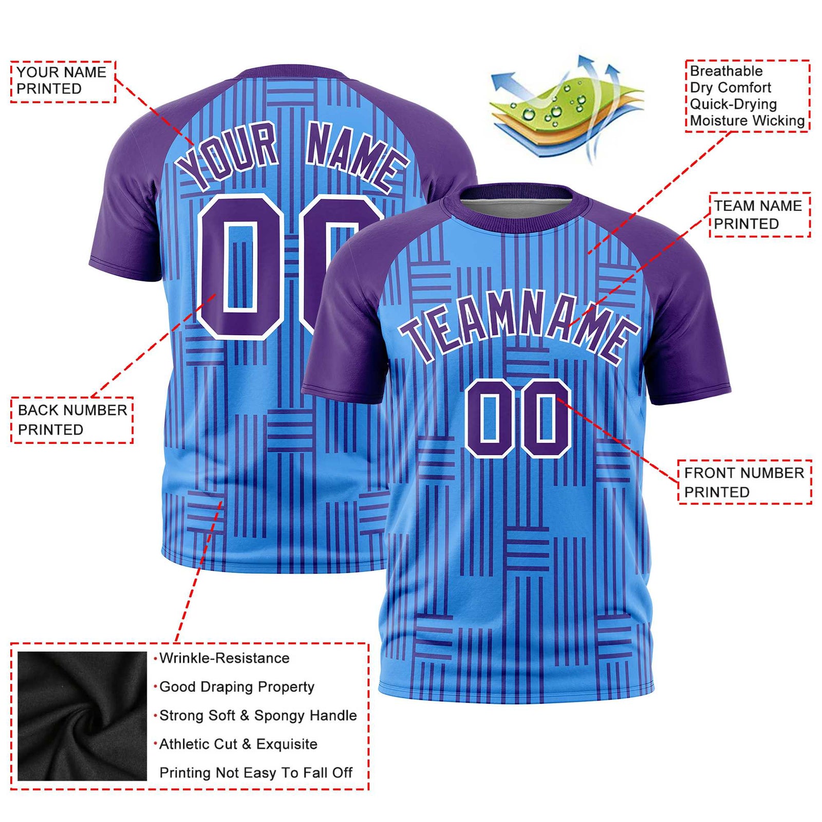 Custom Powder Blue-Purple Personalized Line Pattern Performance T-Shirt