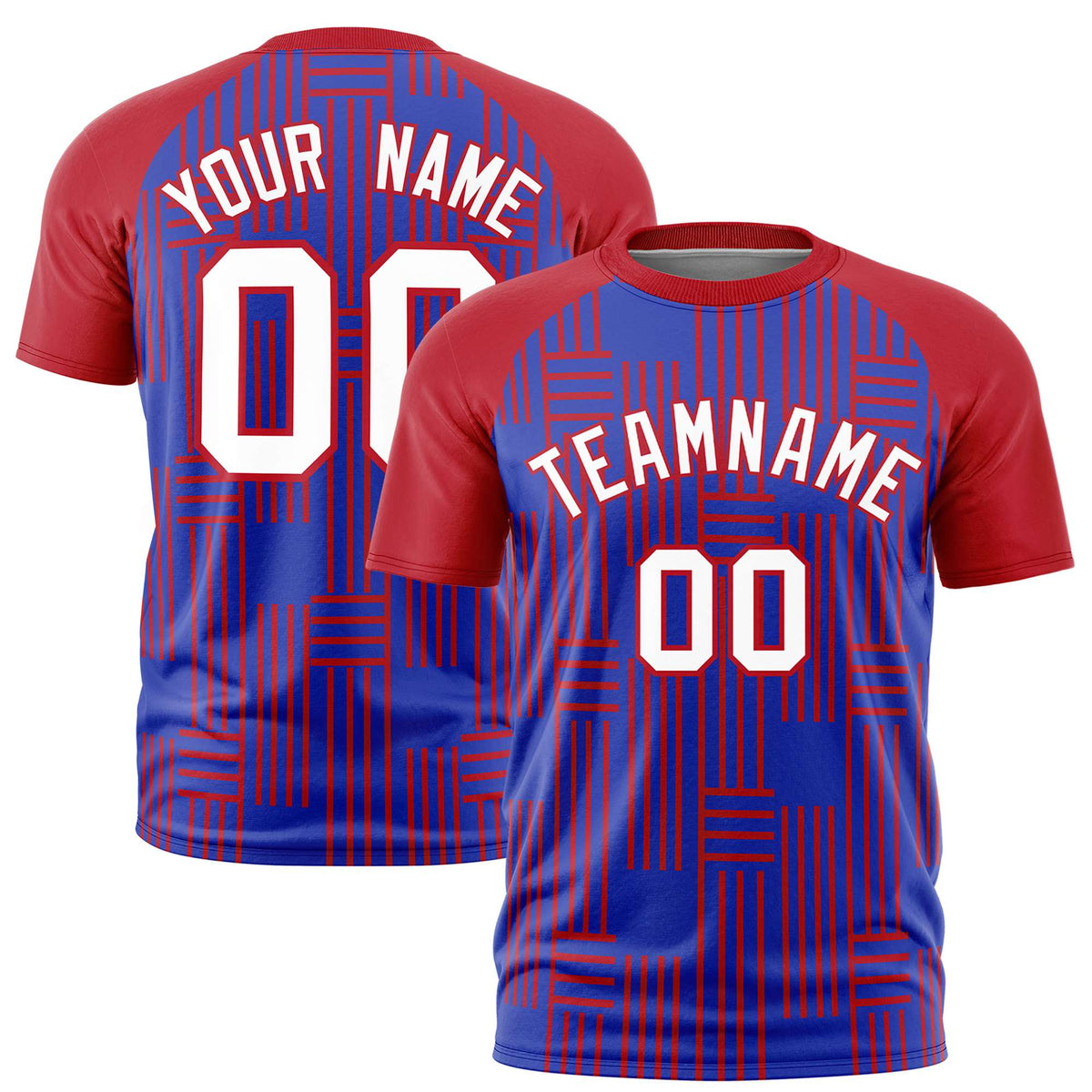 Custom Royal Blue-Red Personalized Line Pattern Performance T-Shirt