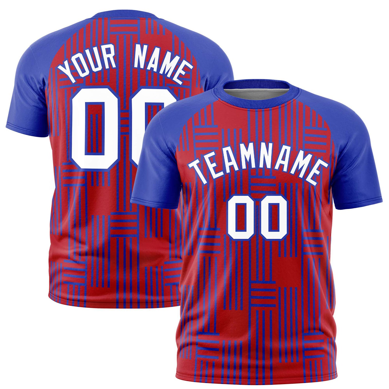 Custom Red-Royal Blue Personalized Line Pattern Performance T-Shirt