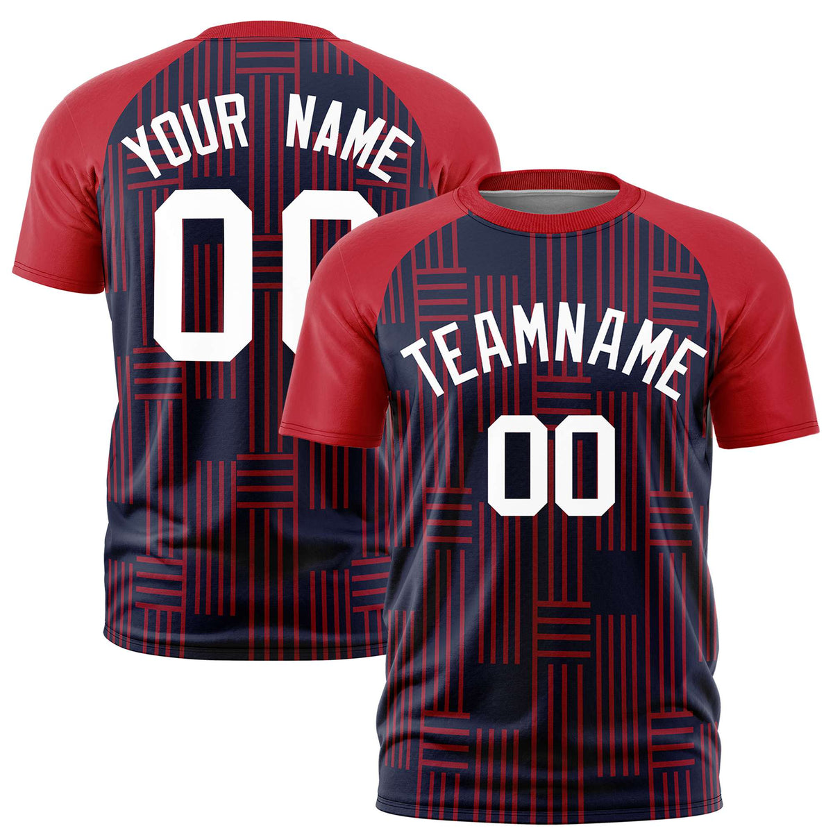 Custom Navy Red Personalized Line Pattern Performance T-Shirt