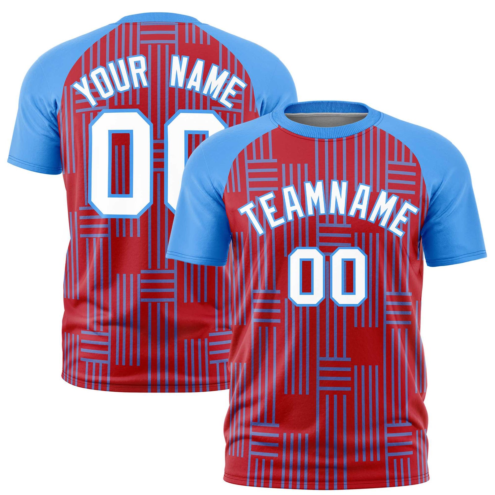 Custom Red-Powder Blue Personalized Line Pattern Performance T-Shirt