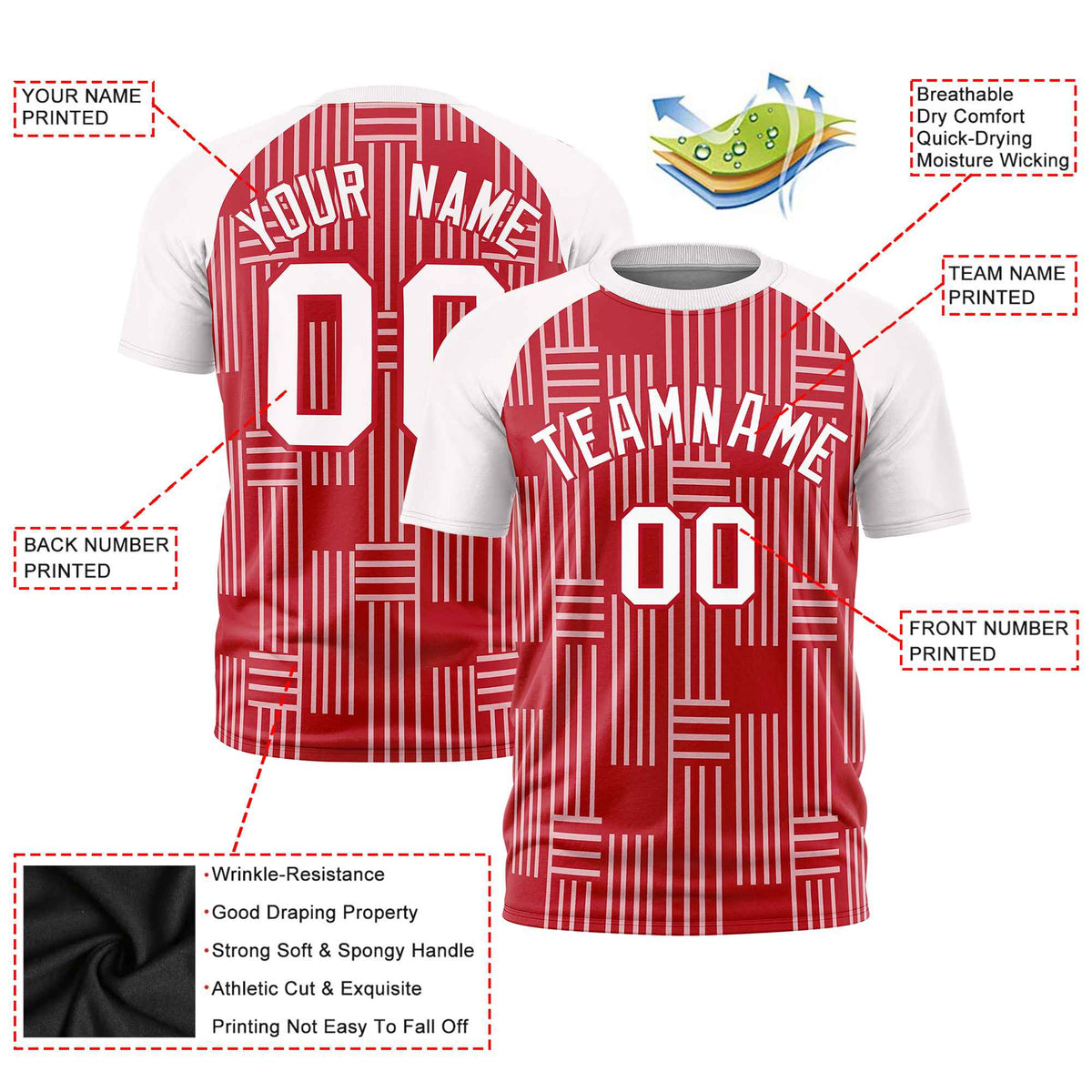 Custom Red White Personalized Line Pattern Performance T-Shirt