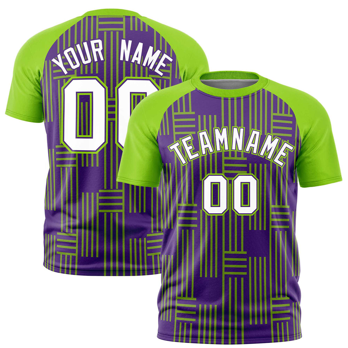 Custom Purple-Neon Green Personalized Line Pattern Performance T-Shirt