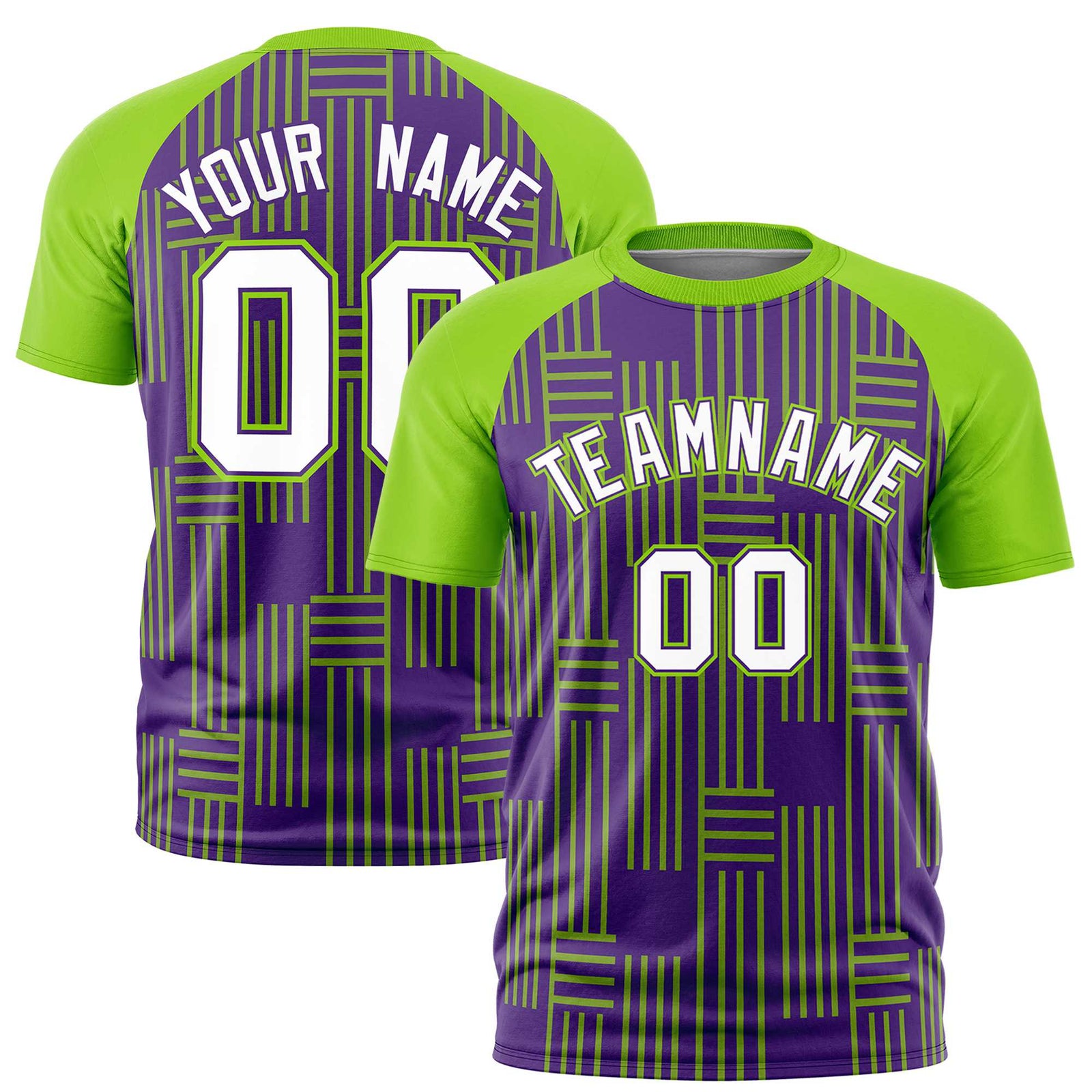 Custom Purple-Neon Green Personalized Line Pattern Performance T-Shirt