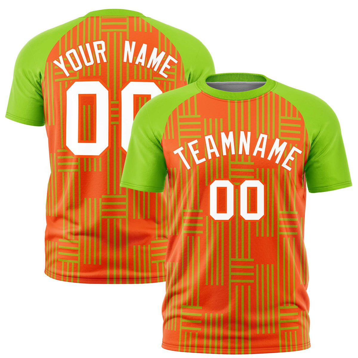 Custom Orange-Neon Green Personalized Line Pattern Performance T-Shirt