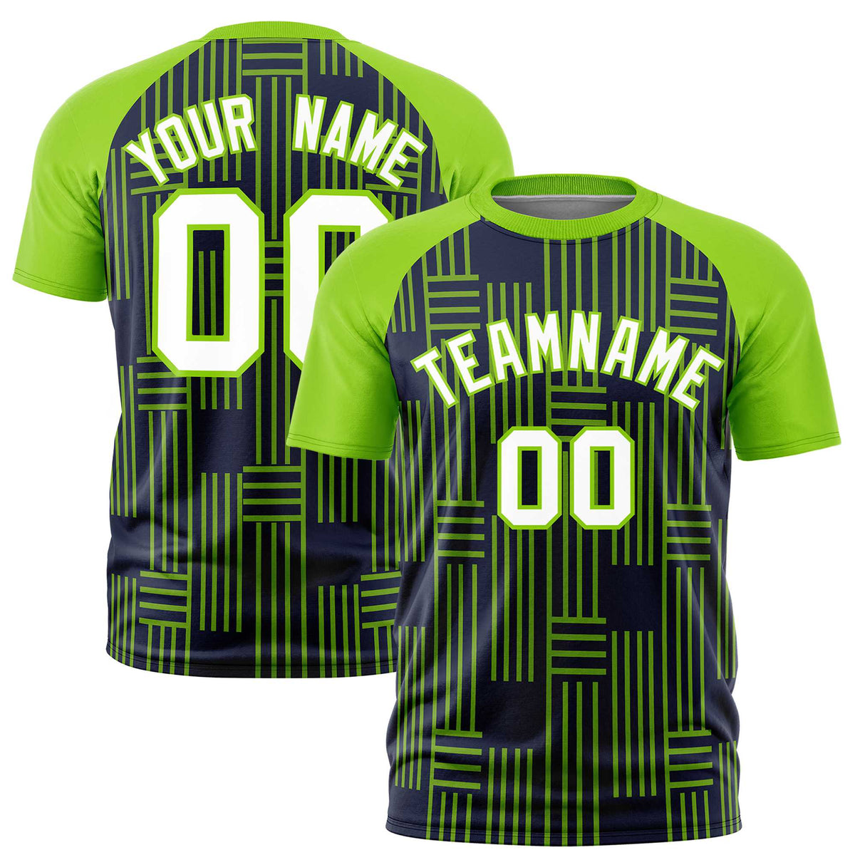 Custom Navy-Neon Green Personalized Line Pattern Performance T-Shirt