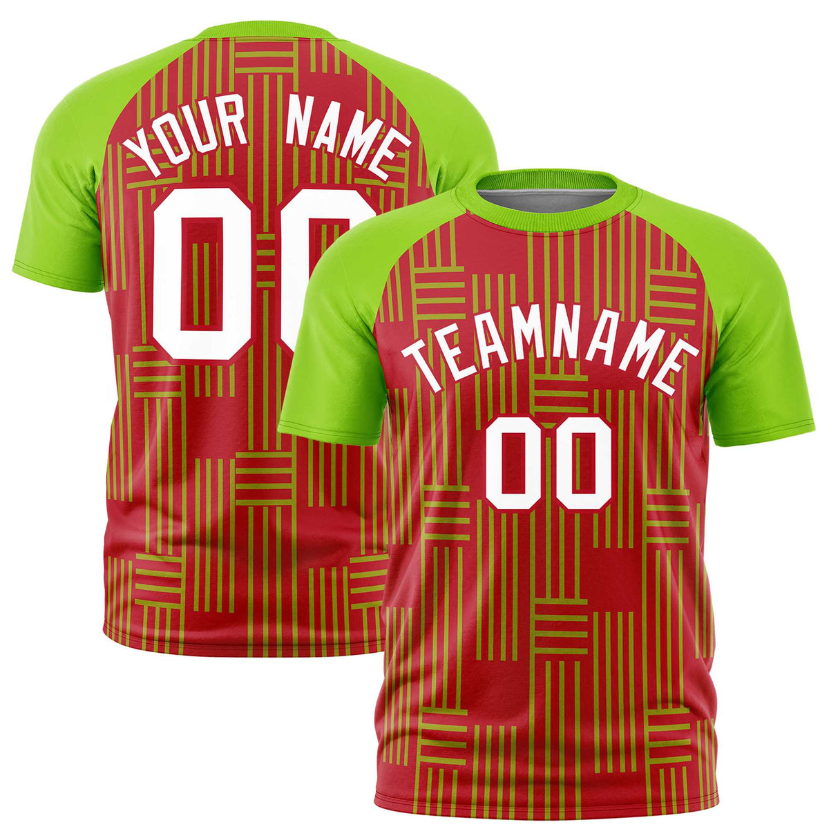 Custom Red-Neon Green Personalized Line Pattern Performance T-Shirt
