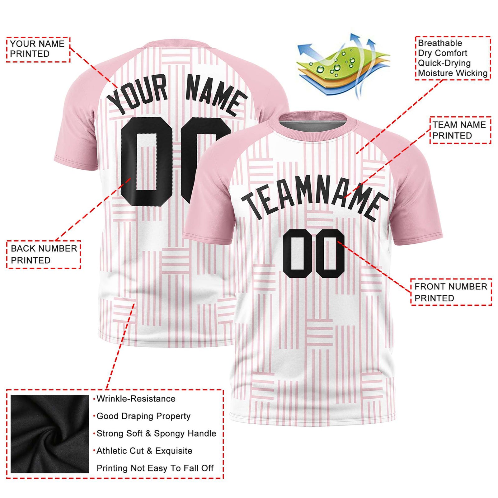Custom White-Light Pink Personalized Line Pattern Performance T-Shirt