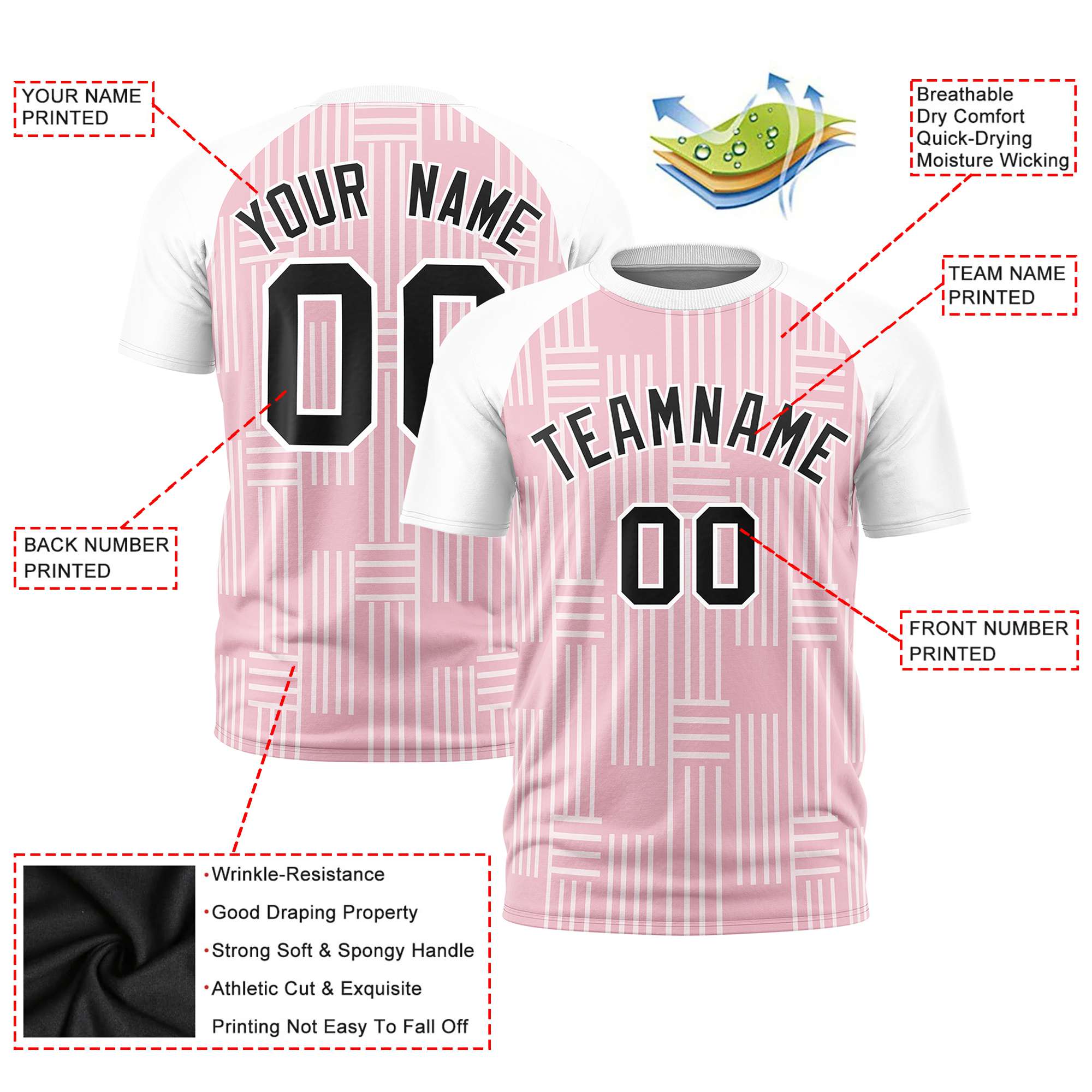 Custom Light Pink-White Personalized Line Pattern Performance T-Shirt