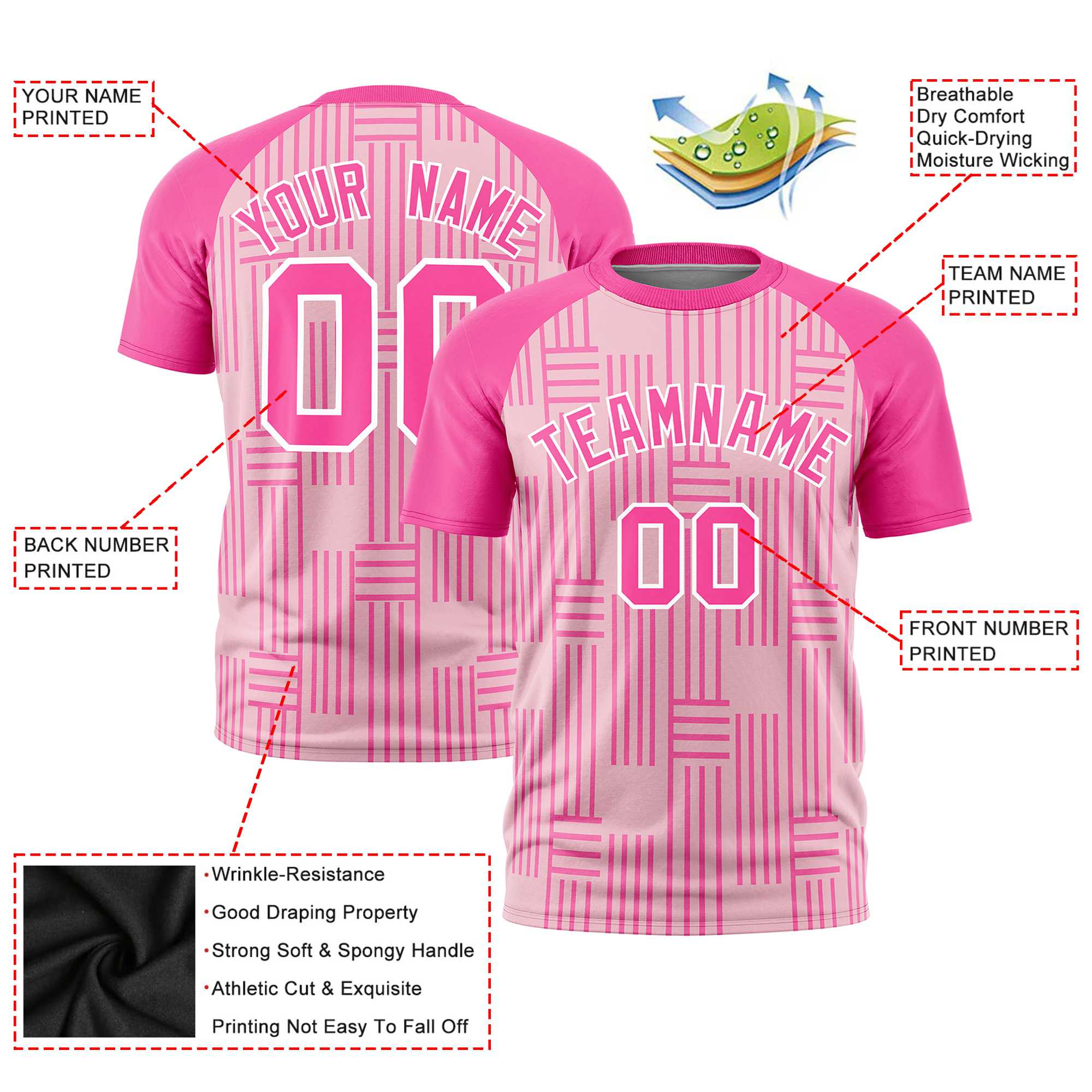 Custom Light Pink-Pink Personalized Line Pattern Performance T-Shirt