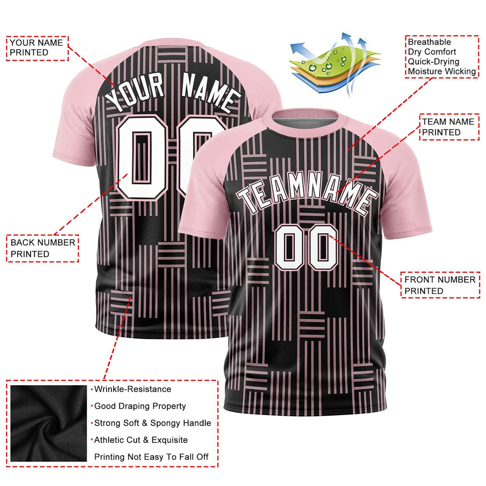 Custom Black-Light Pink Personalized Line Pattern Performance T-Shirt