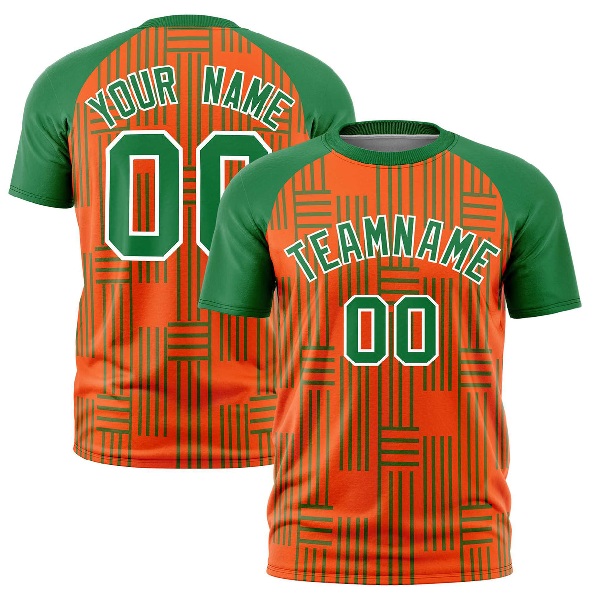 Custom Orange-Kelly Green Personalized Line Pattern Performance T-Shirt