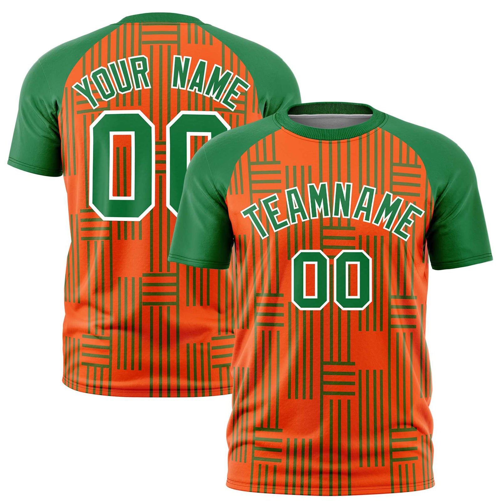 Custom Orange-Kelly Green Personalized Line Pattern Performance T-Shirt