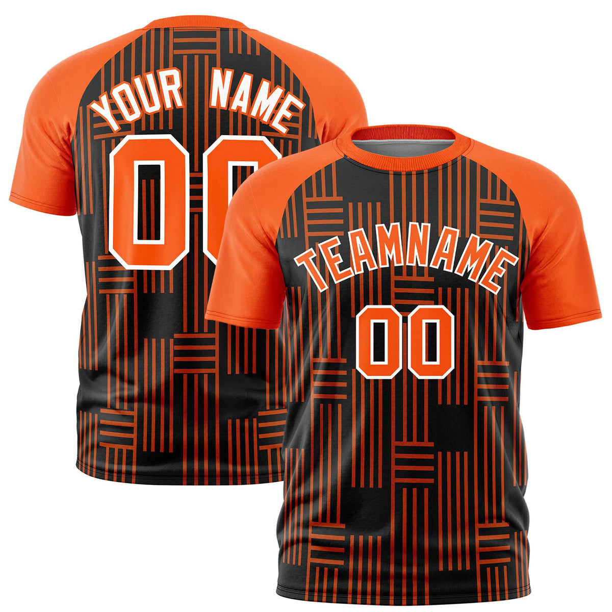 Custom Black Orange Personalized Line Pattern Performance T-Shirt