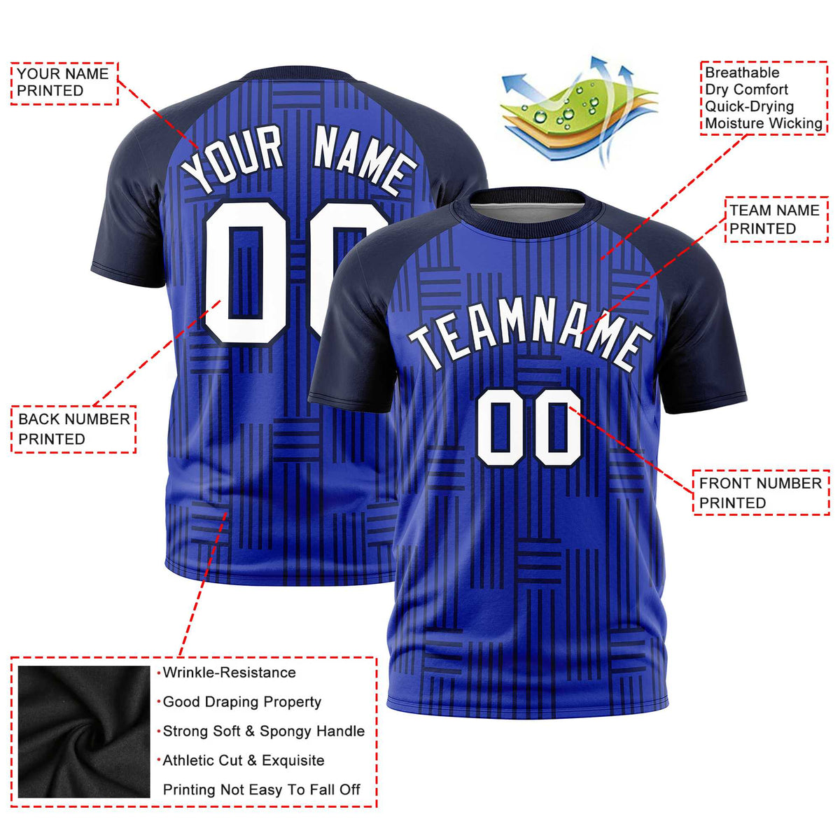 Custom Royal Blue-Navy Personalized Line Pattern Performance T-Shirt